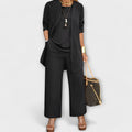 Women's Three-Piece Set with Longline Cardigan and Relaxed Trousers - Black