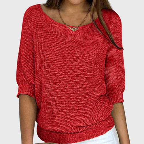 Women's Jumper Boat Neck with Three-Quarter Sleeves - Red