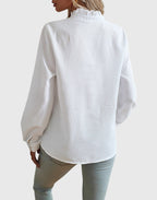 Women's Long Sleeve Blouse with Ruffle Trim and Button Front - 5