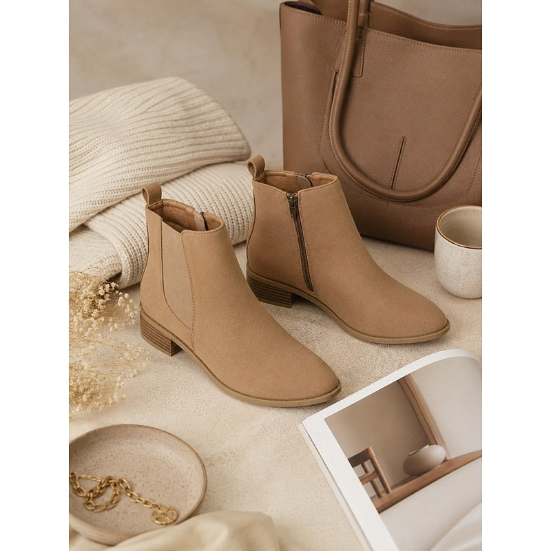 Women's Pointed Toe Chelsea Ankle Boots Low Block Heel - 11