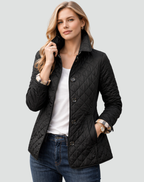 Women's Quilted Jacket with Collar and Button Closure - Black