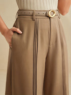 Women's High-Waist Wide-Leg Trousers with Pleated Front - 4