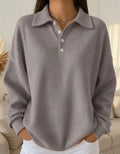Women's Jumper with Collar and Button Placket - Grey