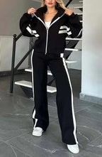 Women's Striped Co-Ord Set with Zip Jacket and Wide-Leg Trousers - 9