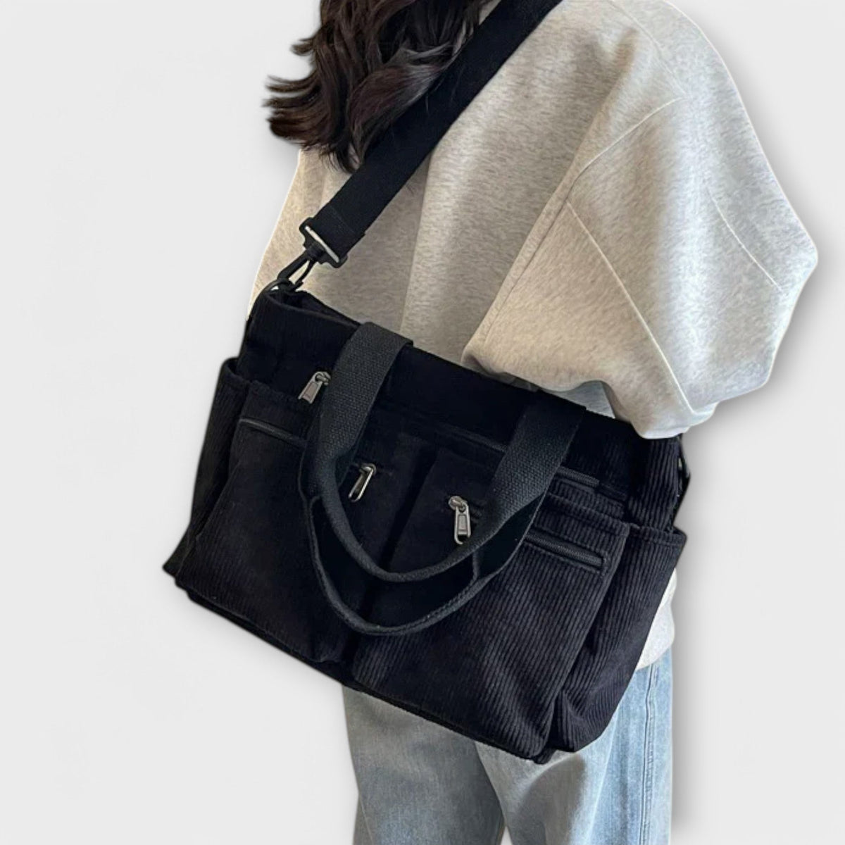 Women's Tote Bag with Multiple Pockets and Top Handles - 12