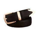 Leather Belt with Gold-Tone Buckle and Textured Finish - Black