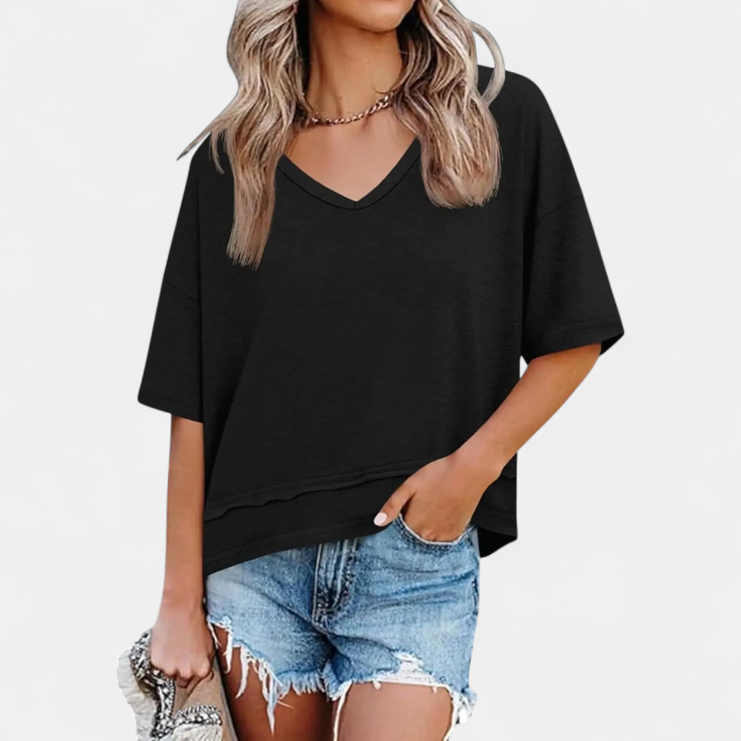 Women's Relaxed V-Neck Casual Tee - Black