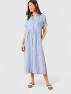 Women's Striped Shirt Dress Short Sleeve Button-Front Midi - 5