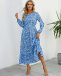 Women's Floral Maxi Dress Long Sleeve with Ruffle Hem and A-Line Silhouette - 2