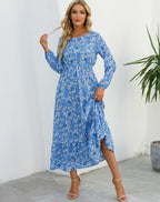 Women's Floral Maxi Dress Long Sleeve with Ruffle Hem and A-Line Silhouette - 2