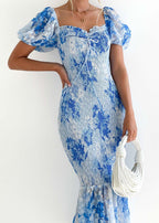Women's Midi Dress Open Back with Flutter Sleeves and Ruffle Hem - 3
