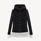 Women's Chevron Quilted Jacket with Hood - Black