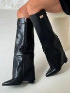 Women's Knee-High Boots with Fold-Over Shaft and Metallic Buckle - 16