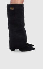 Women's Knee-High Boots with Fold-Over Shaft and Metallic Buckle - 2