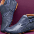 Women's Ankle Boots with Slip-Resistant Sole and Contrast Panel - Blue