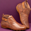 Women's Ankle Boots with Slip-Resistant Sole and Contrast Panel - Brown