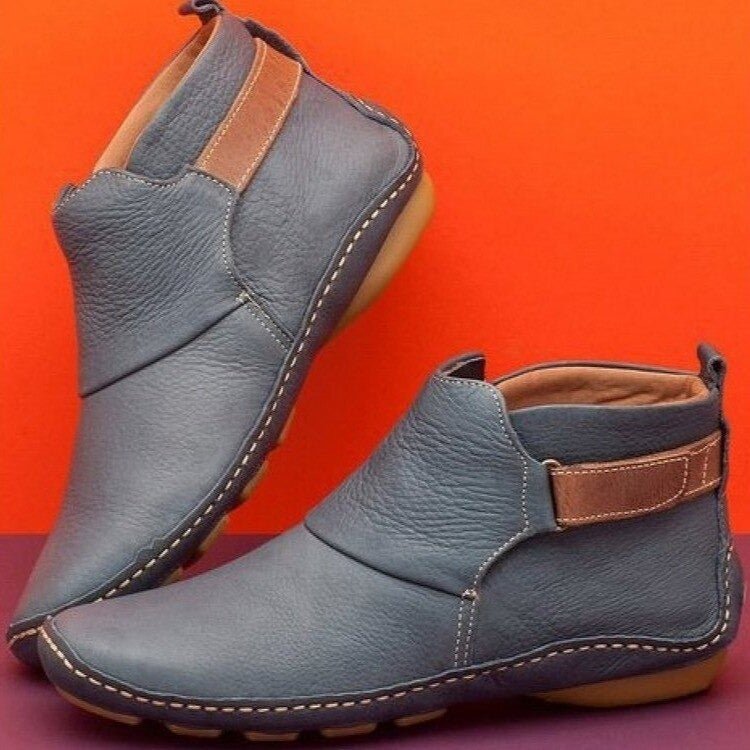 Women's Ankle Boots with Slip-Resistant Sole and Contrast Panel - Grey