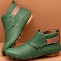 Women's Ankle Boots with Slip-Resistant Sole and Contrast Panel - Green
