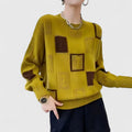 Women's Jumper Round Neck Openwork Colour-Block Knit - Yellow