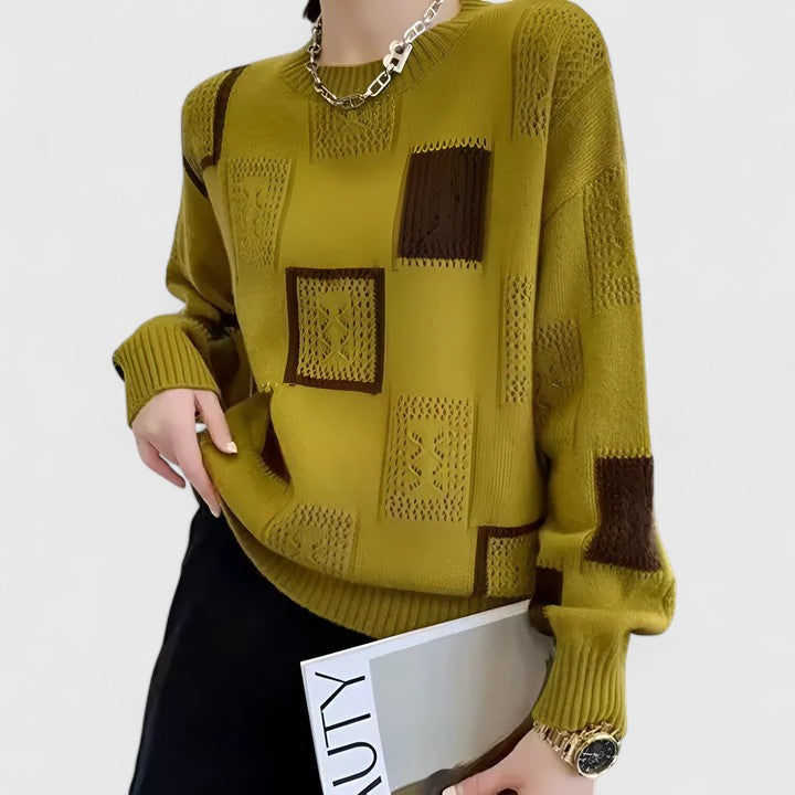 Women's Jumper Round Neck Openwork Colour-Block Knit - 5