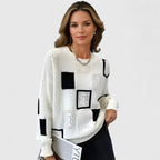 Women's Jumper Round Neck Openwork Colour-Block Knit - White