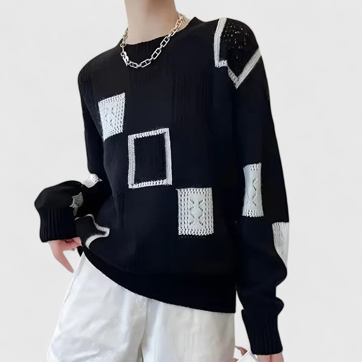 Women's Jumper Round Neck Openwork Colour-Block Knit - 4