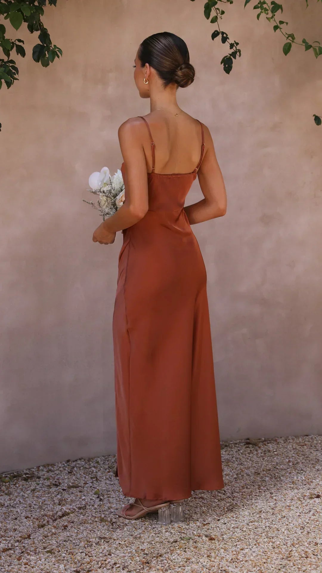 Women's Satin Maxi Dress Sleeveless with Square Neck and Side Slit - 5