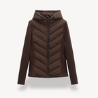 Women's Chevron Quilted Jacket with Hood - Brown