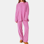 Women's Pyjamas Sets Oversized Wide Leg Striped Two Piece Set - Pink