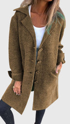 Women's Longline Blazer with Button Fastening and Notch Lapel - Khaki