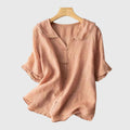 Women's Blouse with Peter Pan Collar and Short Sleeves - Salmon