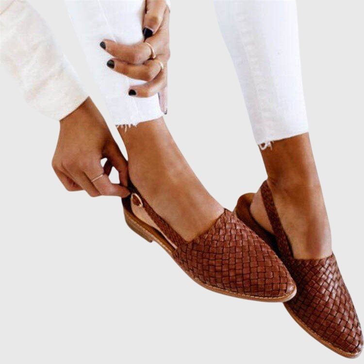 Women's Woven Sandals with Arch Support and Cushioned Insole - Brown