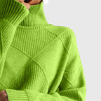 Women's Roll Neck Jumper with Geometric Knit Pattern - 9
