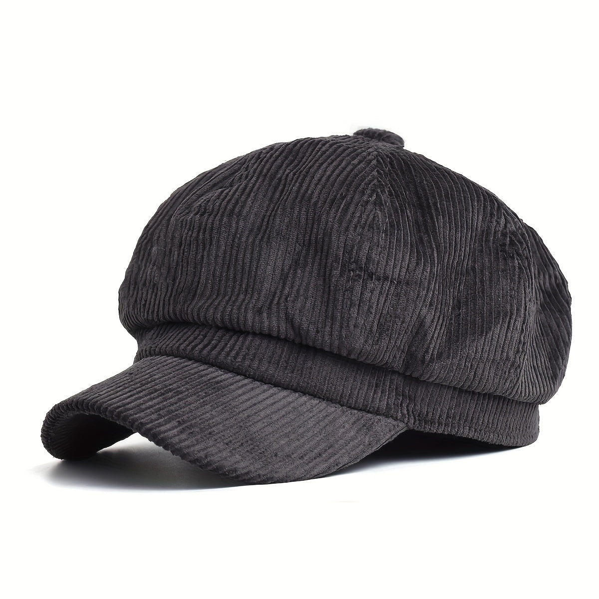 Women's Newsboy Cap with Ribbed Texture and Rounded Panels - Grey