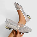 Women's Flats with Lace Mesh and Block Heel - Silver