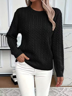 Women's Jumper Cable-Knit Long Sleeve Round Neck - Black