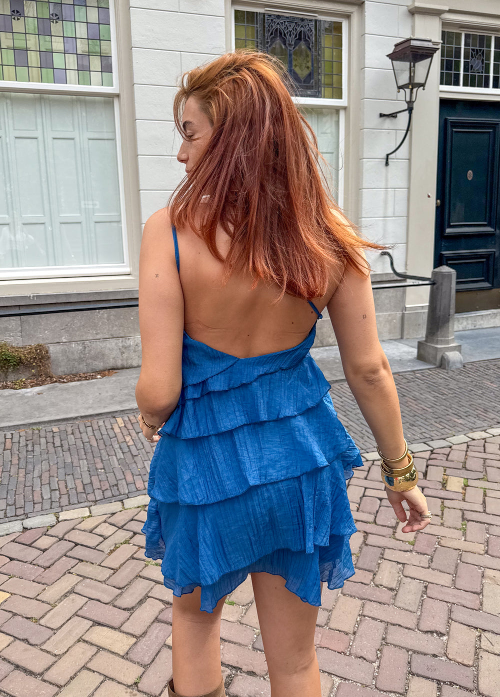 Women's Mini Dress with Ruffle Tiers and Flared Silhouette - 5