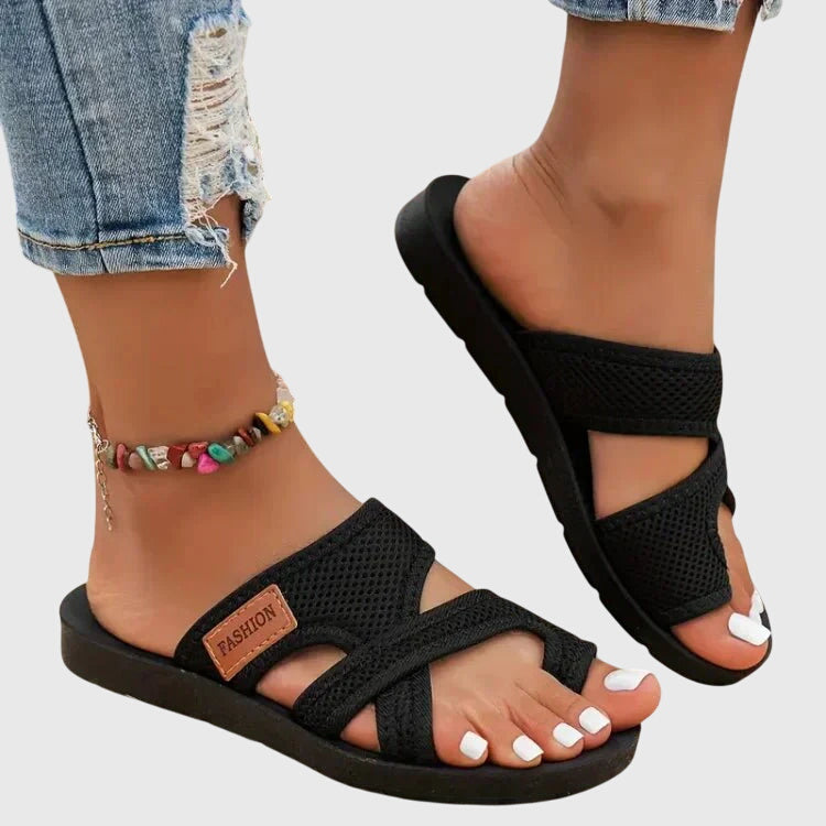 Women's Sandals with Crossover Straps and Cushioned Sole - Black