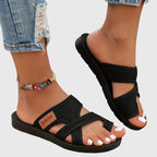 Women's Sandals with Crossover Straps and Cushioned Sole - Black