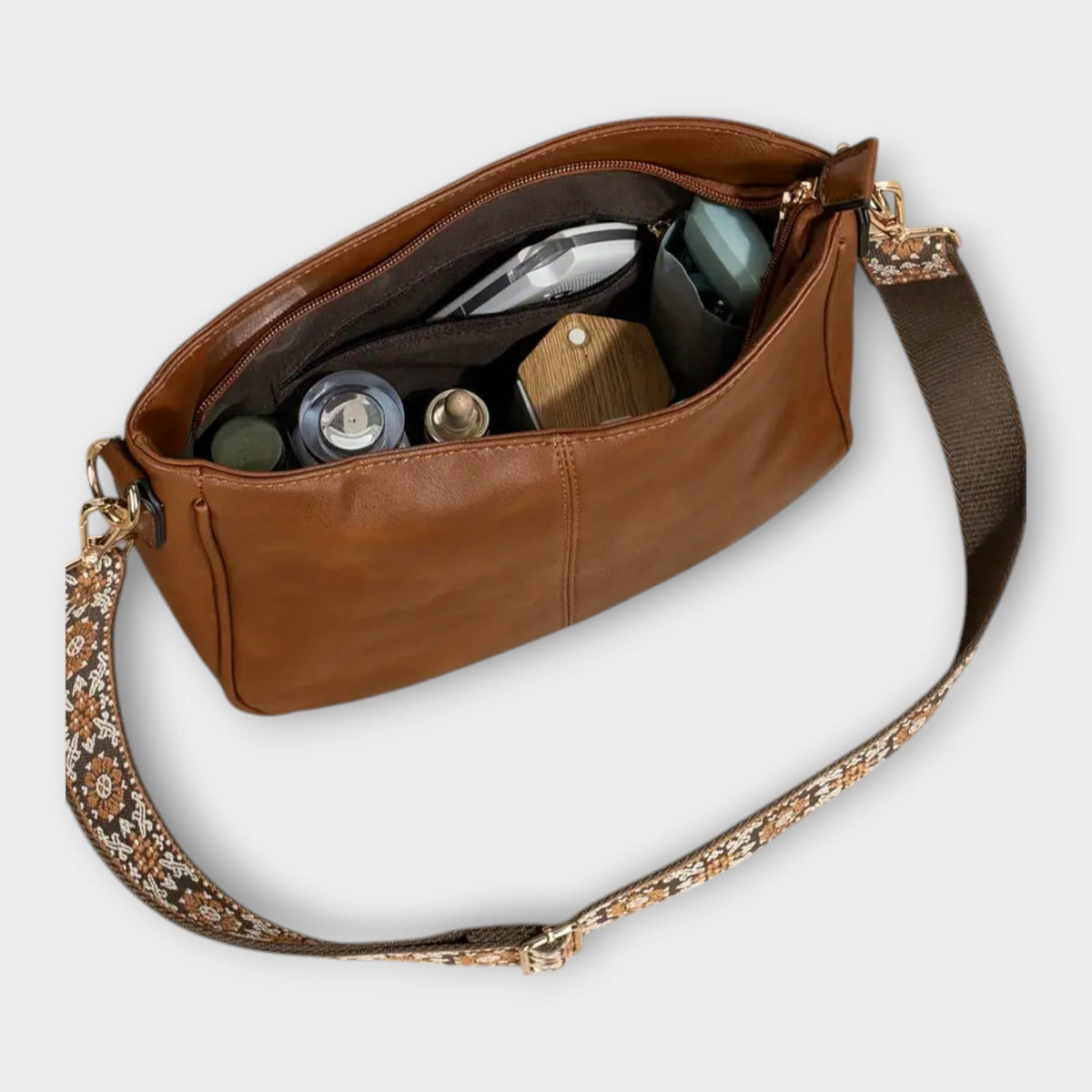 Women's Crossbody Bag with Embroidered Strap - 3