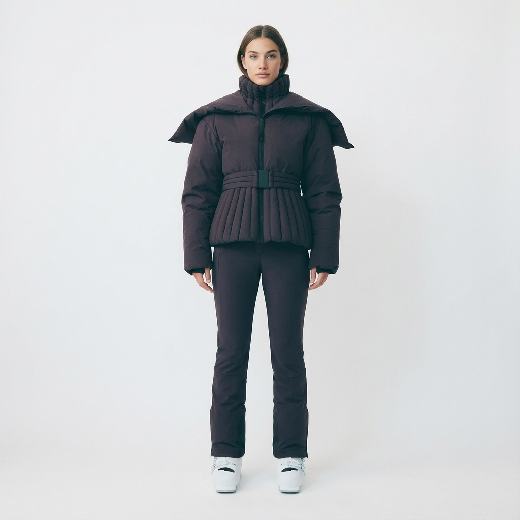 Women's Ski Jacket with Detachable Hood, Belted Fitted Waist - 9