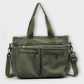 Women's Tote Bag with Multiple Pockets and Top Handles - Green