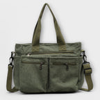 Women's Tote Bag with Multiple Pockets and Top Handles - Green