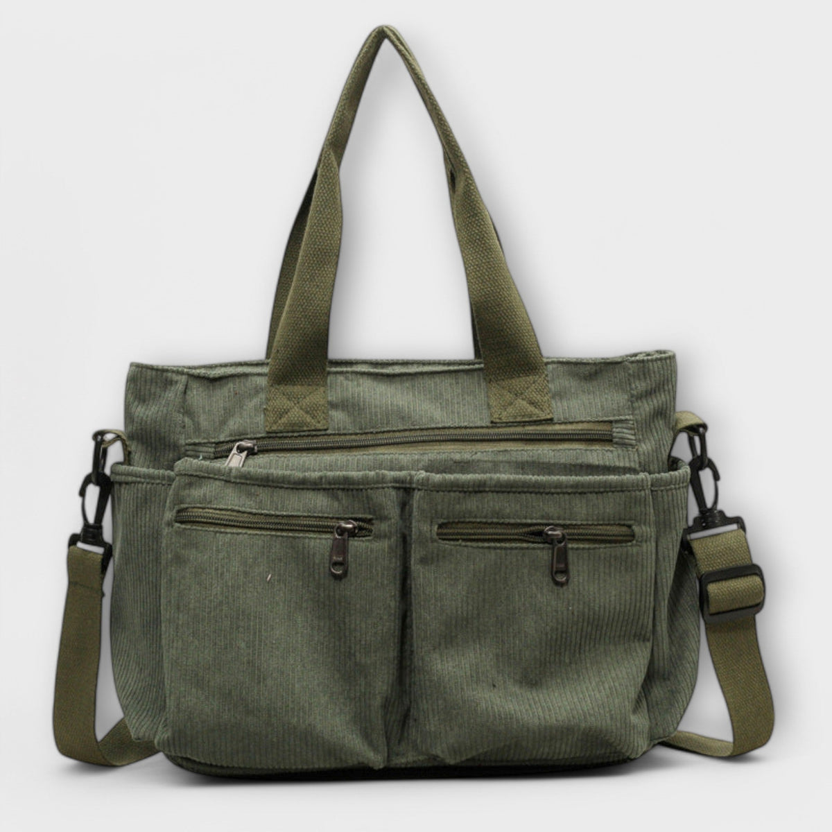 Women's Tote Bag with Multiple Pockets and Top Handles - Green