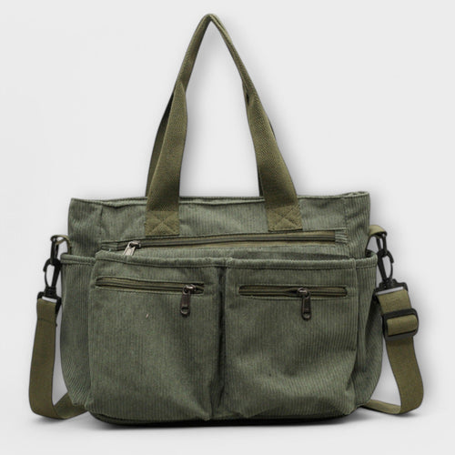 Women's Tote Bag with Multiple Pockets and Top Handles - Green