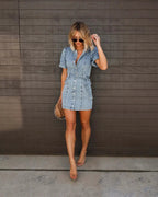 Women's Mini Dress with Puff Sleeves and Belted Waist - 4
