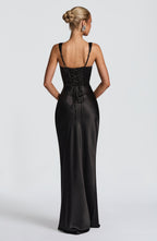 Women's Maxi Evening Gown with Draped Neckline and Fitted Silhouette - 4