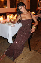 Women's Sleeveless Shimmer Maxi Dress with Square Neck and Sculpted Silhouette - 7