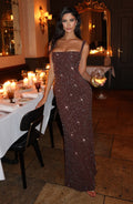 Women's Sleeveless Shimmer Maxi Dress with Square Neck and Sculpted Silhouette - 4