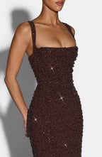 Women's Sleeveless Shimmer Maxi Dress with Square Neck and Sculpted Silhouette - 8